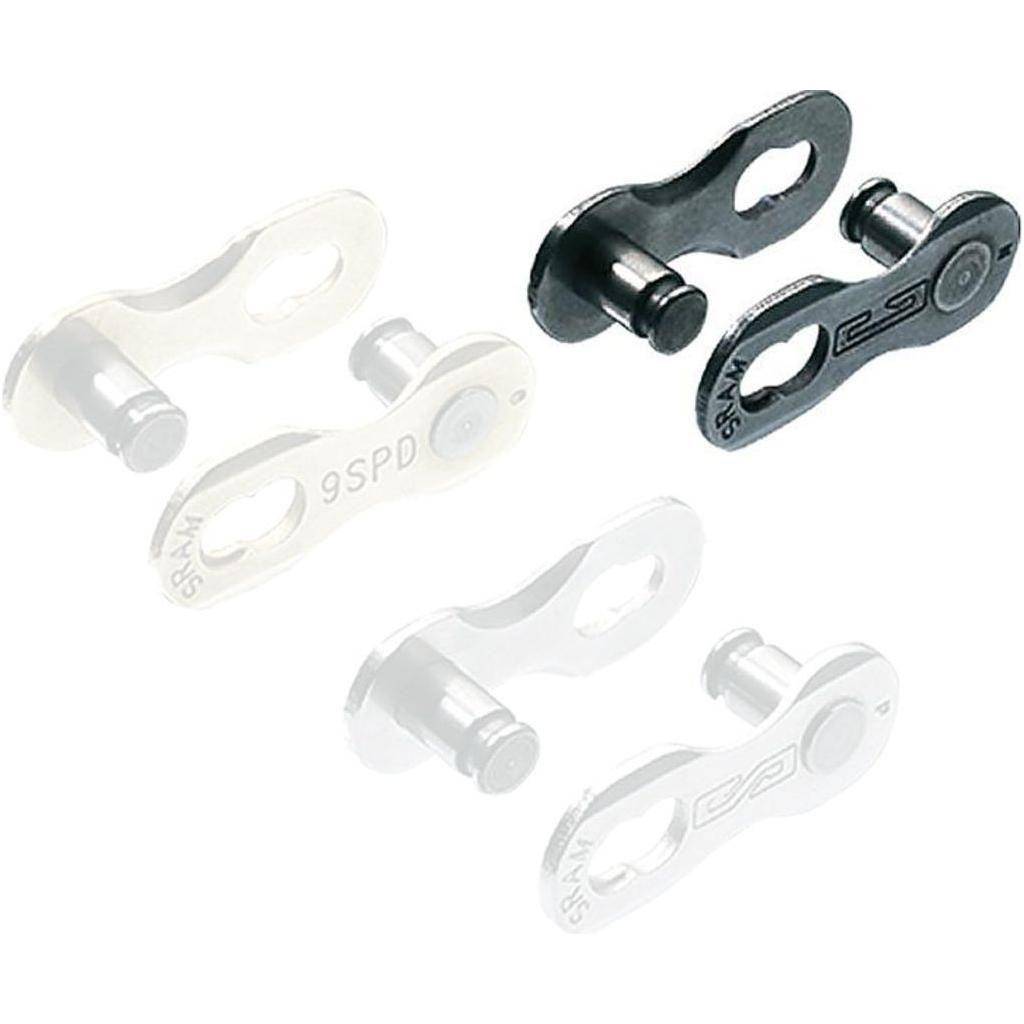 Sram Missinglink Powerlock 10-speed kettingschakels en pennen voor fietsreparatie of upgrade, zwart en gemaakt van duurzaam metaal.