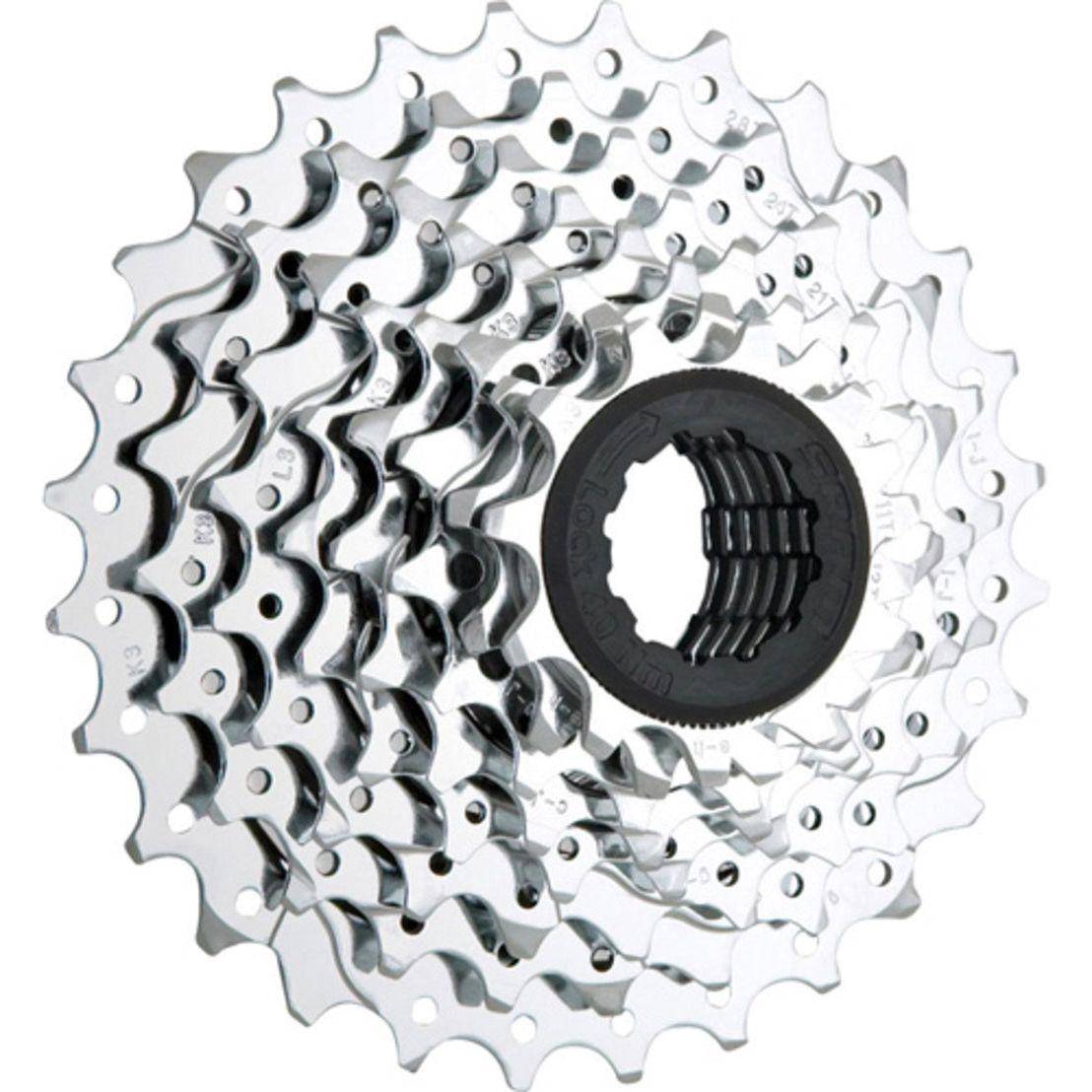 Sram PG850 8-speed cassette 11-32T in zilver voor fiets, zichtbaar op de afbeelding met verschillende tandwielen.