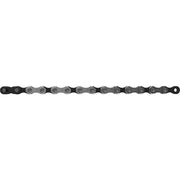 Zilveren en zwarte Sram PCX1 11-speed ketting met 118 schakels en solide pin voor racefietsen.