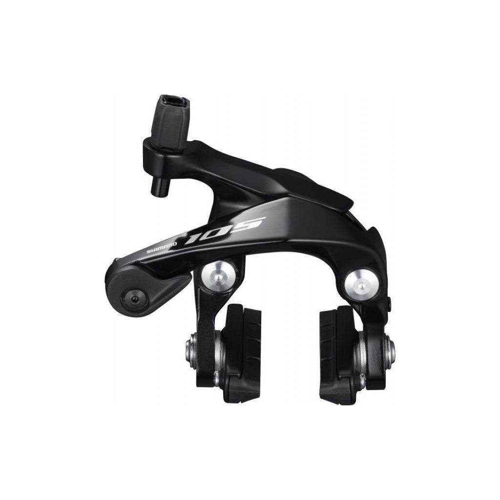 Zwarte Shimano remhoef BR-R7000 voor remklauw 105, zichtbaar op de fiets.