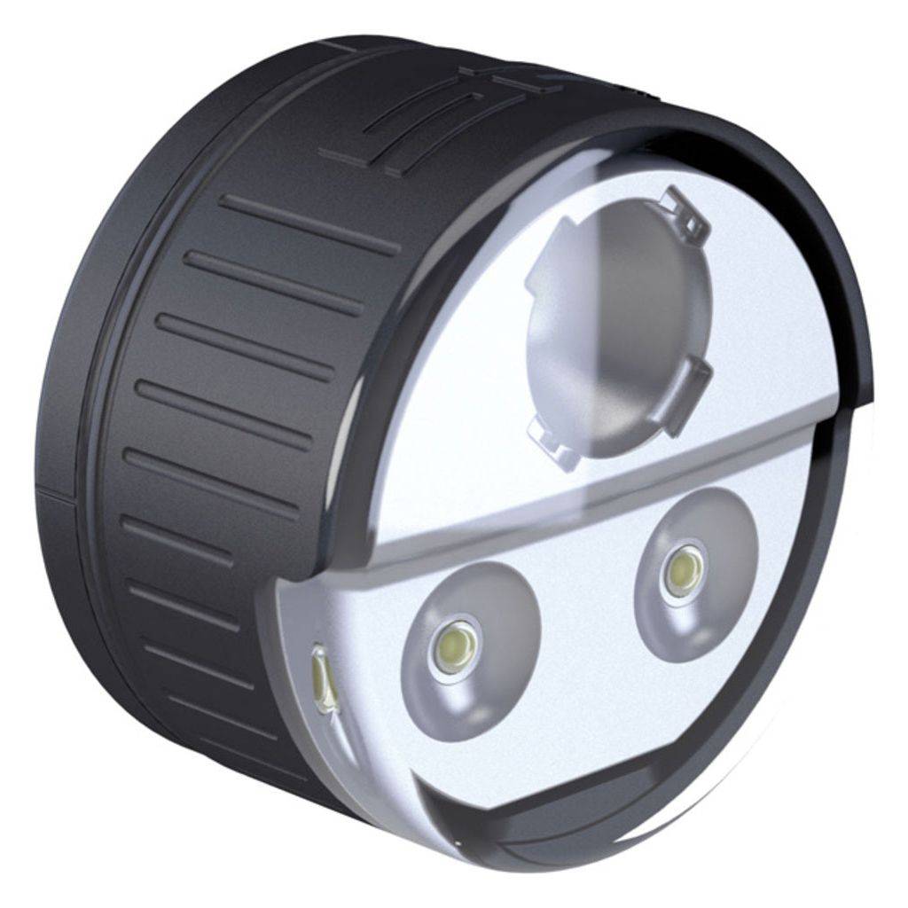 Heldere SP Connect All Round koplamp met geïntegreerde lamp en stevige bevestiging voor fietsverlichting, zwart ontwerp.