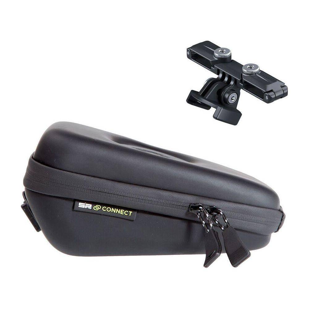 SP Connect zadeltas saddle case bevestigd aan fiets, waterdicht en compact voor veilige fietsonderdelen.