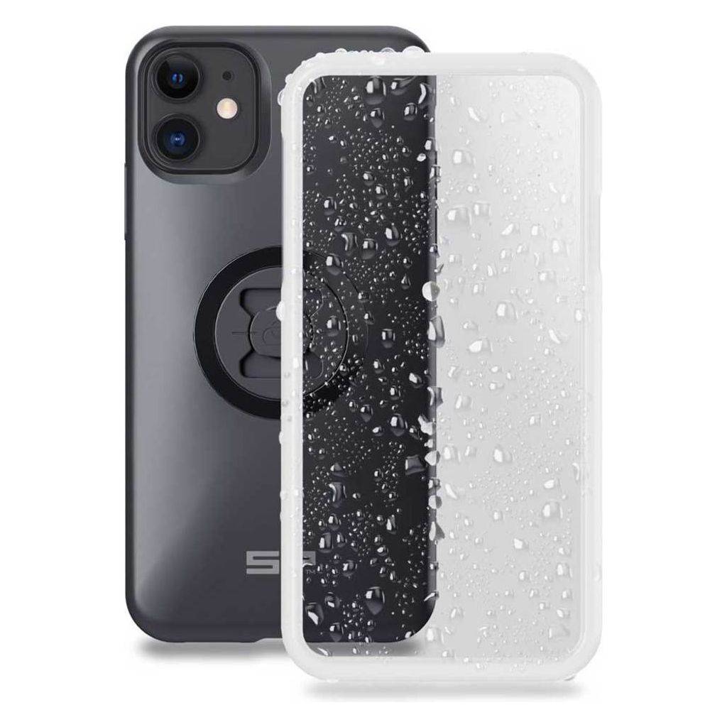 SP Connect telefoonhouder met regenhoes Weather Cover, geschikt voor bescherming tijdens regenachtige omstandigheden.