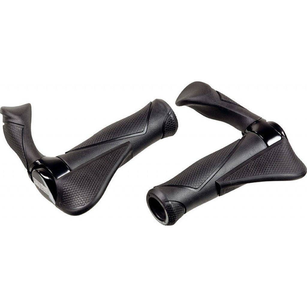 Zwarte Ergotec Mf2 Large Kraton aluminium handvatset van 130+130 mm voor fiets, comfortabele grip en duurzame constructie