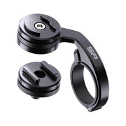 Zwarte SP Connect fiets telefoonhouder voor stuurbevestiging, geschikt voor MTB, montage op fiets stuur.