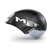Aero helm van MET Codatronca Tijdrithelm, zwart met aerodynamisch ontwerp en ventilatieopeningen, perfect voor tijdritten.