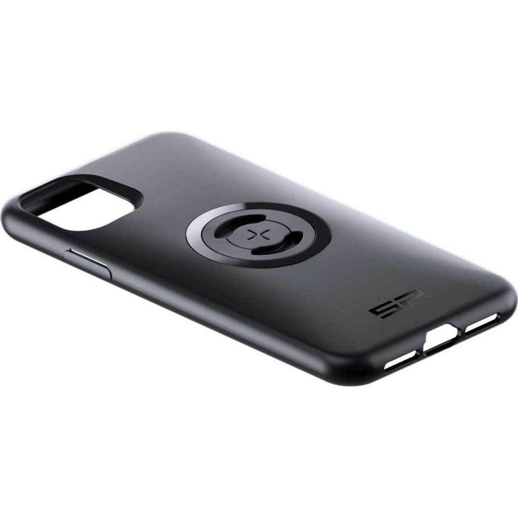 Zwart SP Connect telefoonhoesje voor iPhone Xr/11, stevige case met bevestigingsmogelijkheden en beschermende rand.