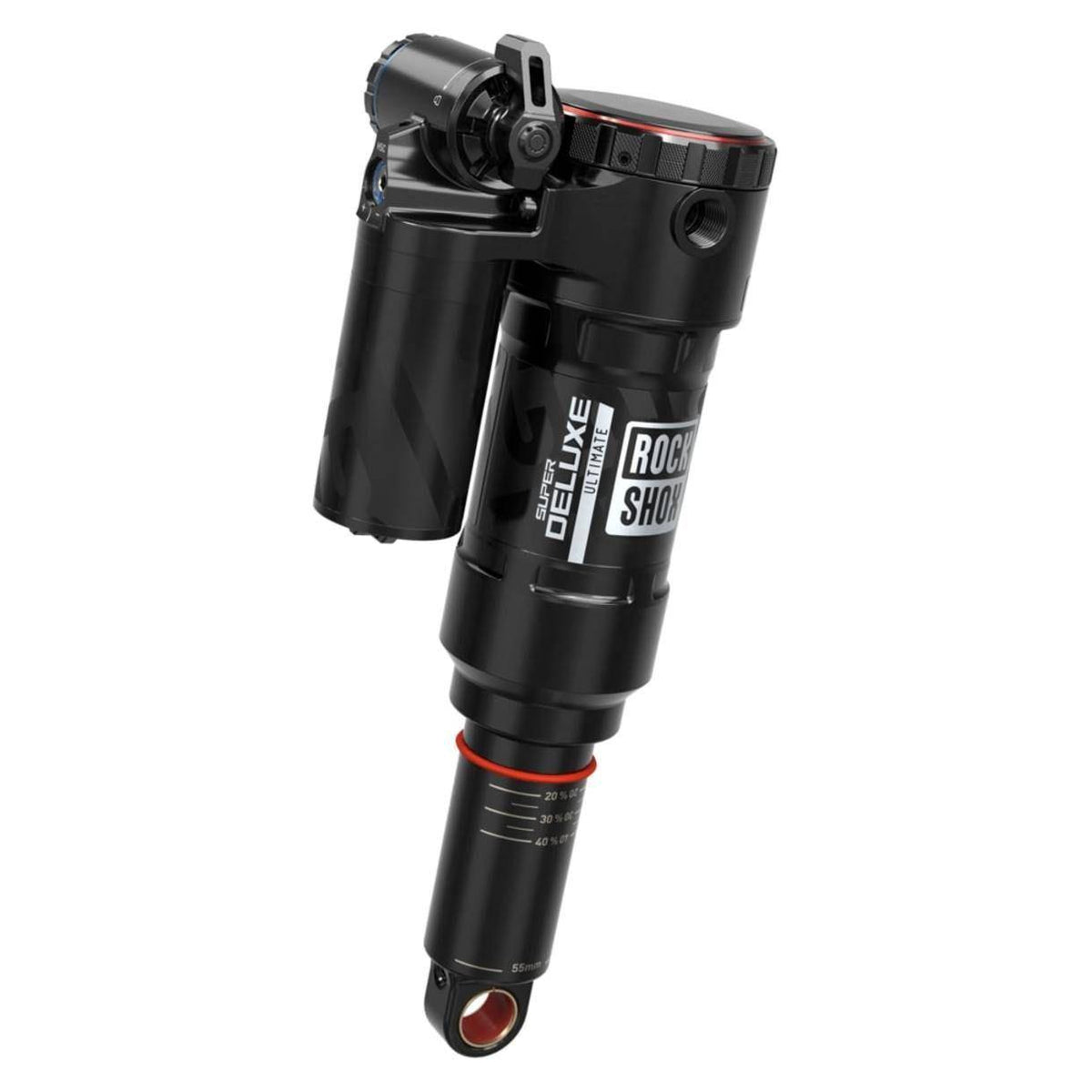 RockShox Super Deluxe Ultimate Rc2T C1 Trunnion schokbreker in zwart, 205x65mm, voor mountainbikes, zichtbaar in afbeelding.