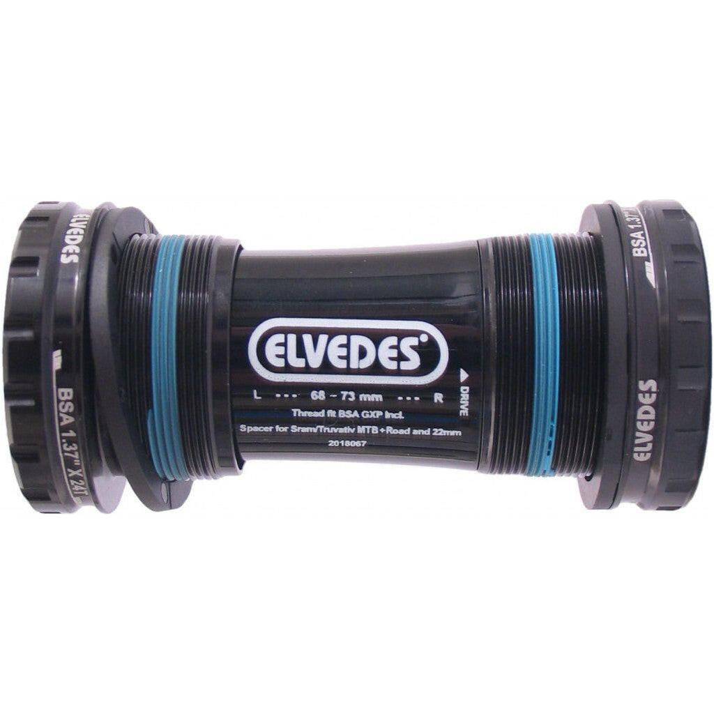 Elvedes MTB + Race BSA GXP trapas inclusief afstandhouders voor Sram en Truvativ, goed zichtbaar op de afbeelding