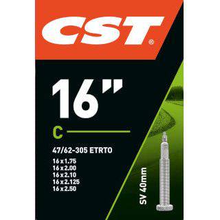 CST binnenband 16 inch met Frans ventiel van 40 mm, geschikt voor fietsbanden 16 x 1.75 tot 2.50, zichtbaar in de afbeelding