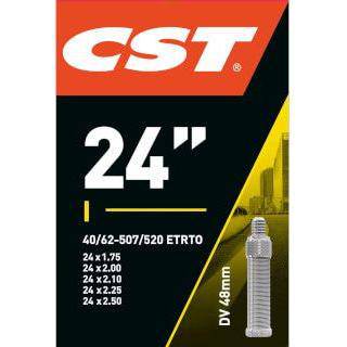 CST binnenband 24 inch met Hollands ventiel van 48 mm, geschikt voor fietsbanden 1.75 tot 2.50, zichtbaar met ventiel en rand