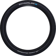 Schwalbe Btb Racing Ray Evo Superground MTB band voor 29 inch fietsen, getoond met profiel en bandenruggen in off-road setting