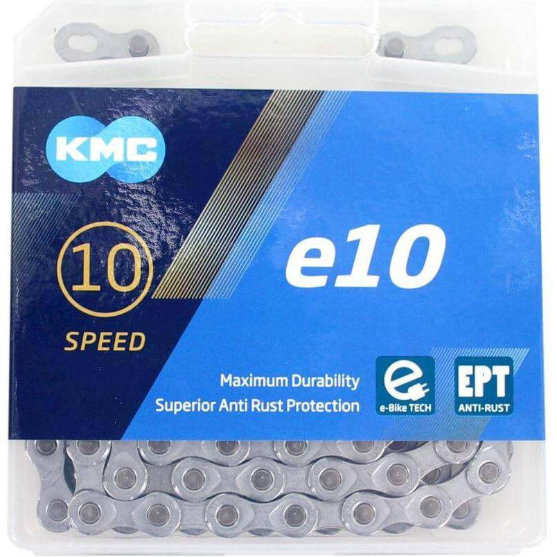 KMC E10 EPT 10-speed ketting met 136 schakels, 1/2 inch breed, geschikt voor fietsen, Ecoproteq merk, zwart en robuust.