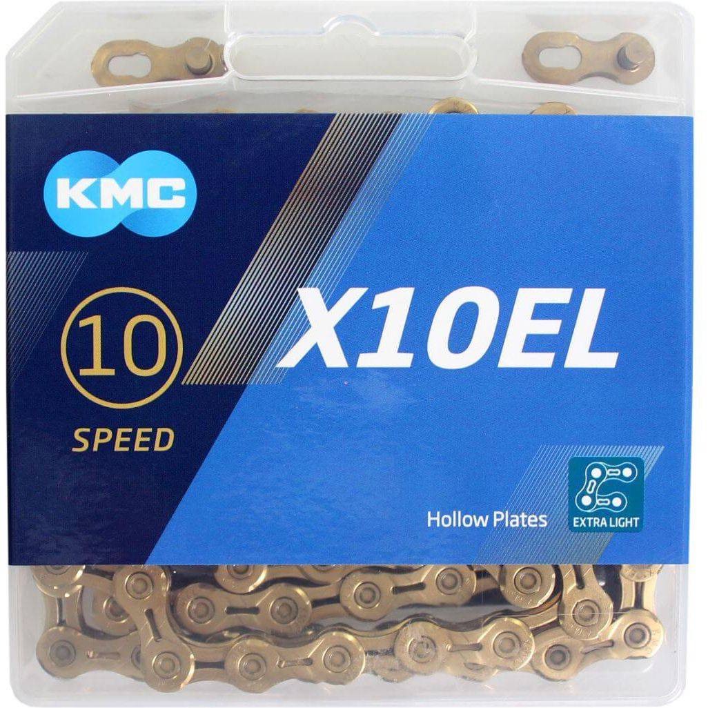 Gouden KMC X10EL 10-speed ketting met 114 schakels, extra licht ontwerp voor fietsremmen en versnellingen