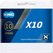 KMC X10 10-speed ketting in nikkel, 122 schakels, voor fiets met 1/2 inch x 11/128 inch aandrijving, duurzame fietsketting