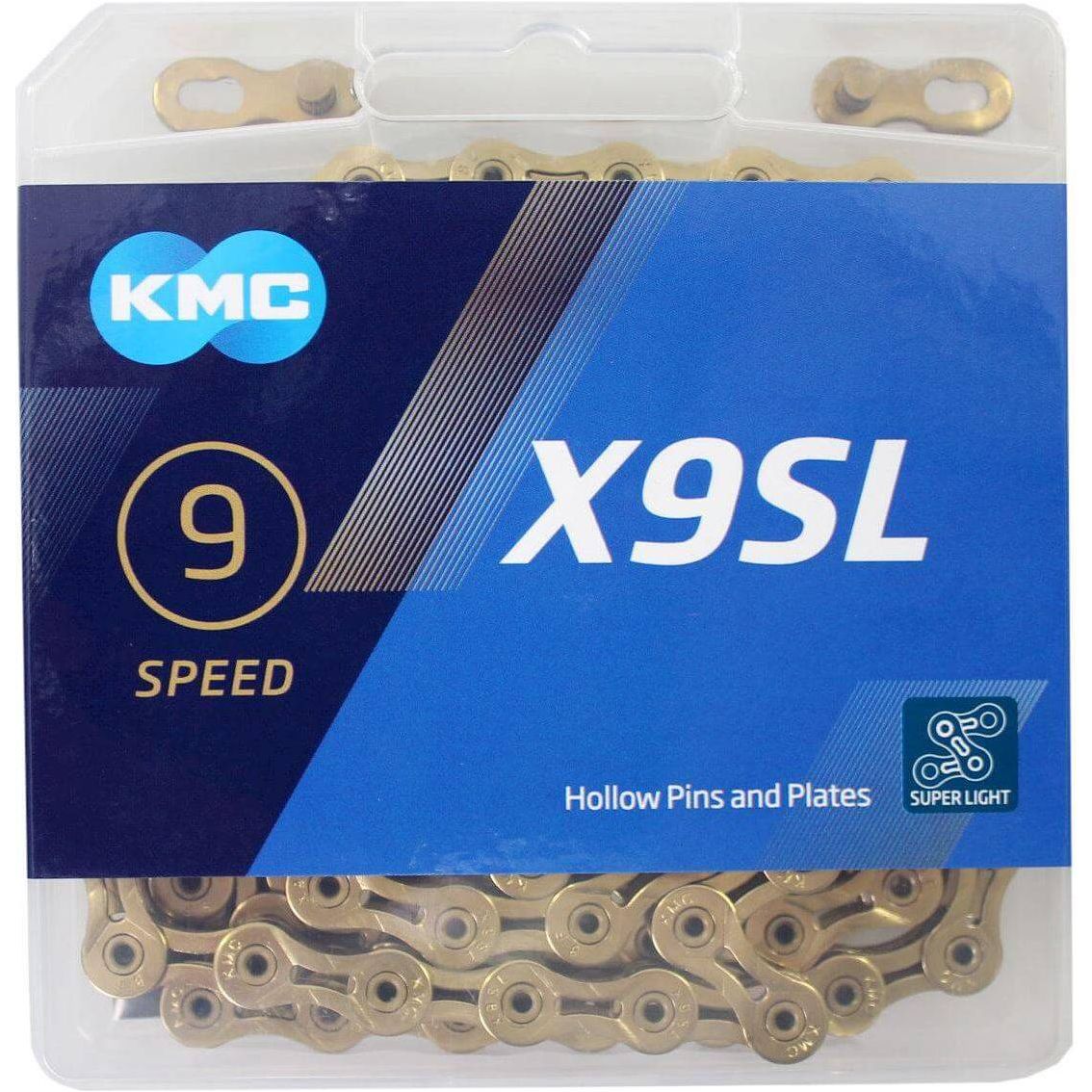 KMC X9SL 9-speed ketting met 114 schakels voor fiets, geschikt voor 11/128 snelheden, zichtbaar in de afbeelding.