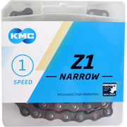 Bruine KMC Z1 smalle ketting voor single speed fietsen, 112 schakels, 1/2 inch x 3/32 inch, zichtbaar in de afbeelding