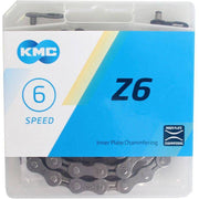 KMC Z6 6-speed ketting, 1/2" x 3/32", 114 schakels, grijs voor fiets, geschikt voor 5/6-speed systemen
