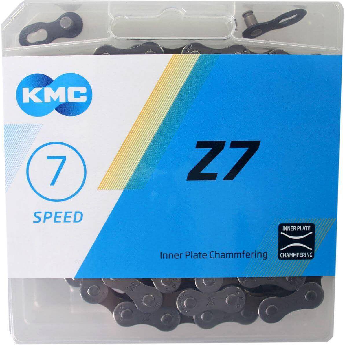 KMC Z7 7-speed ketting in zilverbruin voor fiets, 1/2 x 3/32 inch, geschikt voor 7 versnellingen