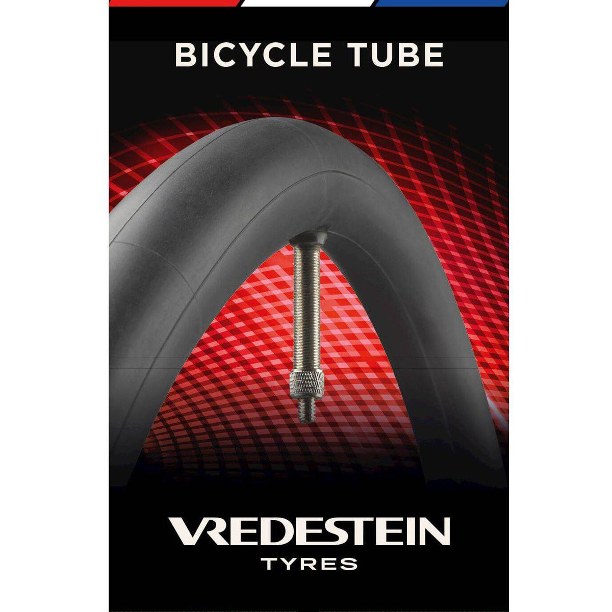 Vredestein 16 inch binnenband met Hollands ventiel 40mm, geschikt voor fietsbanden 1.25-1.75, zichtbare binnenband en ventiel in afbeelding.