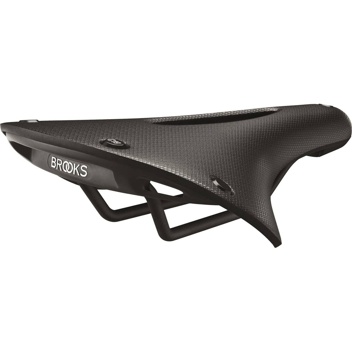 Brooks C19 Carved Cambium all-weather zwart fietszadel voor stadsfietsen en e-bikes, comfortabel en duurzaam, zichtbaar op de afbeelding.