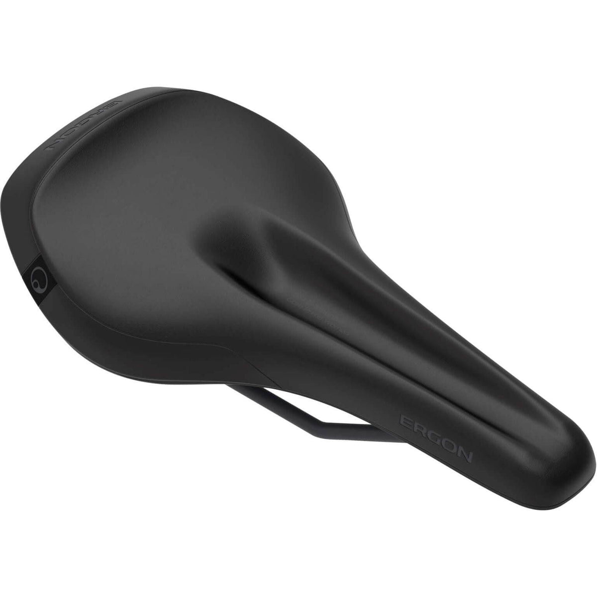 Ergon SM E-Mountain Core Prime dames racefiets en MTB zadel, zwart en geel, met ergonomisch ontwerp en zachte bekleding