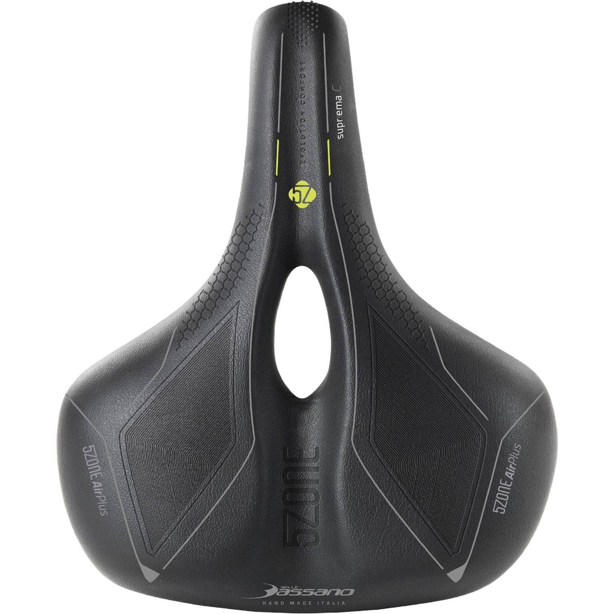 Zwart Selle Bassano Suprema 5Zone El Stad fietszadel voor stadsfietsen en e-bikes, comfortabele zitpositie en duurzame materialen