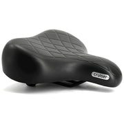 Zwart Selle Royal Cruiser Relaxed XXL fietszadel op stadsfiets of e-bike, comfortabel en breed voor extra zitcomfort.