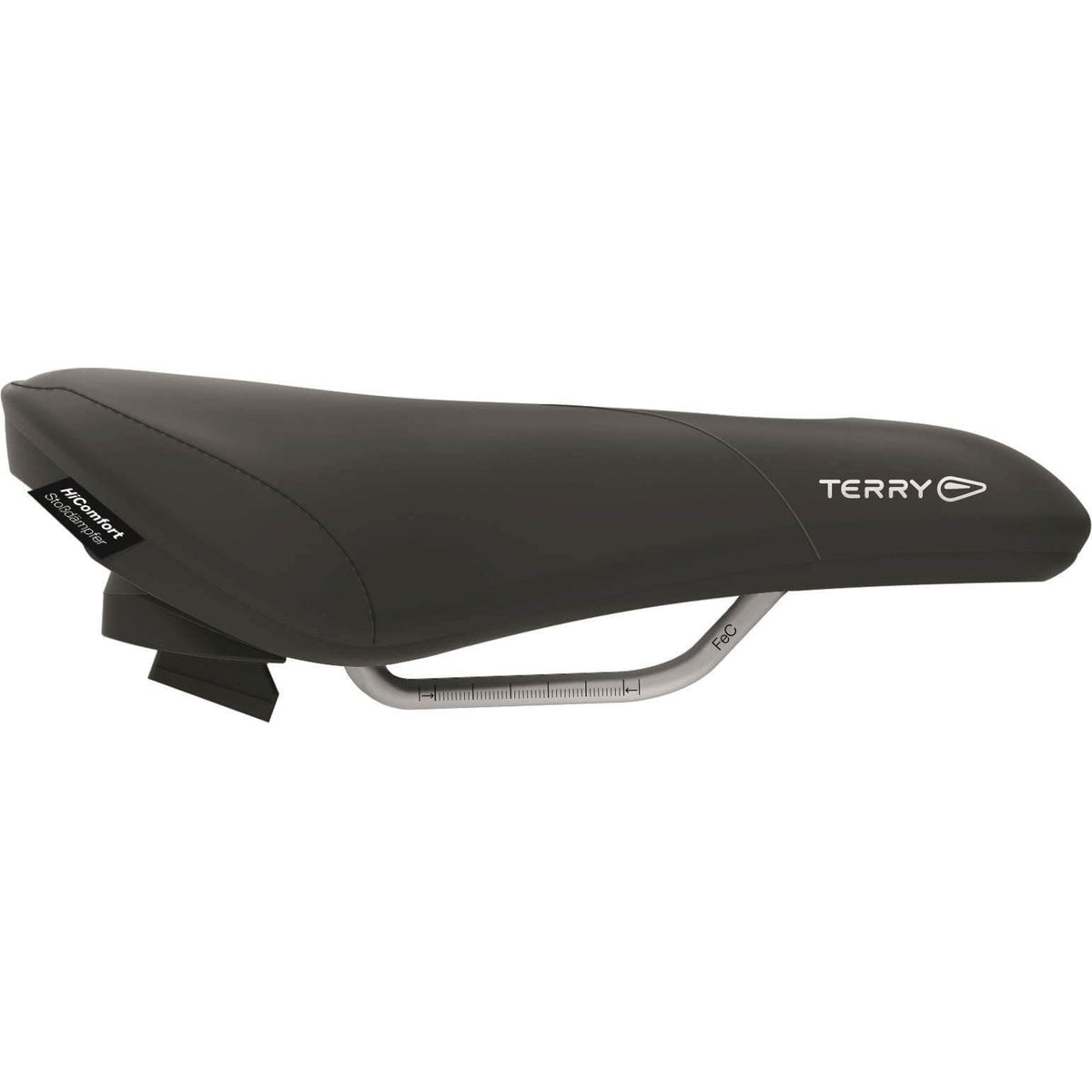 Zwart Terry Fisio Gt dames fietszadel voor stads- en E-bike, comfortabel en ergonomisch ontworpen.