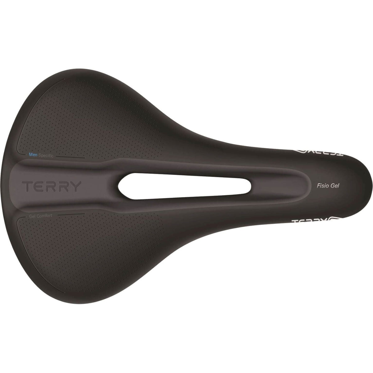 Zwart Terry Fisio Gel herenfiets zadel met comfort padding voor stadsfietsen en E-bikes, zichtbaar op de afbeelding.