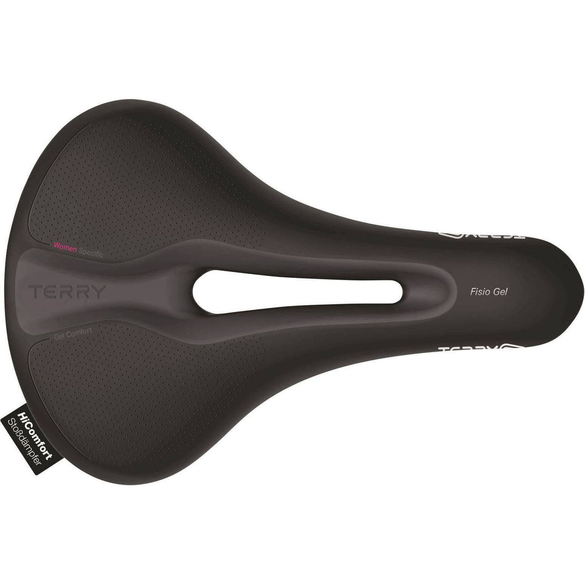 Zwart Terry Fisio Flex Gel damesfiets zadels, comfortabel en ergonomisch ontworpen voor stadsfietsen en E-bikes.