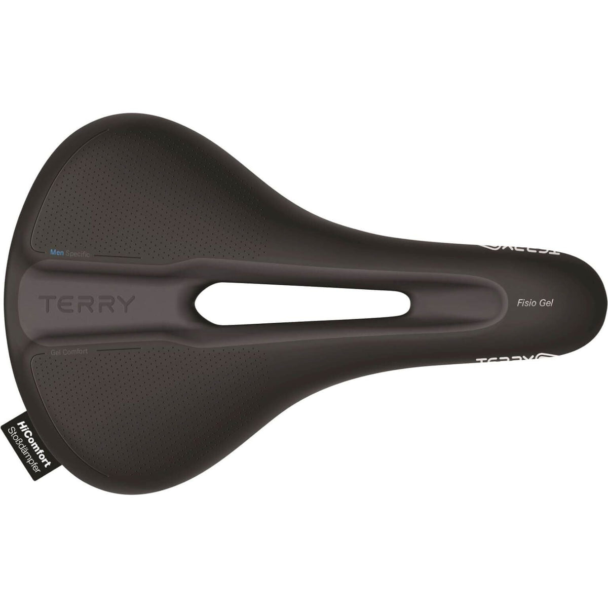 Zwart Terry Fisio Flex Gel heren fietszadel voor stadsfietsen en e-bikes, comfortabel en ergonomisch ontworpen.