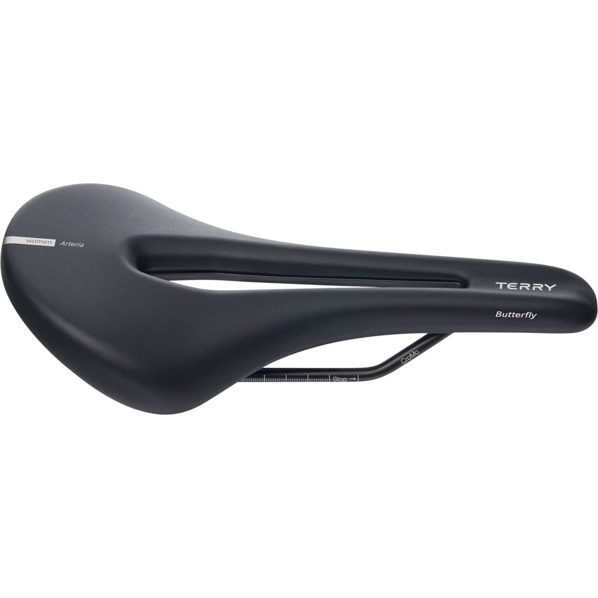 Zwart Terry Butterfly Arteria damesfiets zadel met comfortabele, ergonomische vorm voor stadsfietsen en e-bikes.