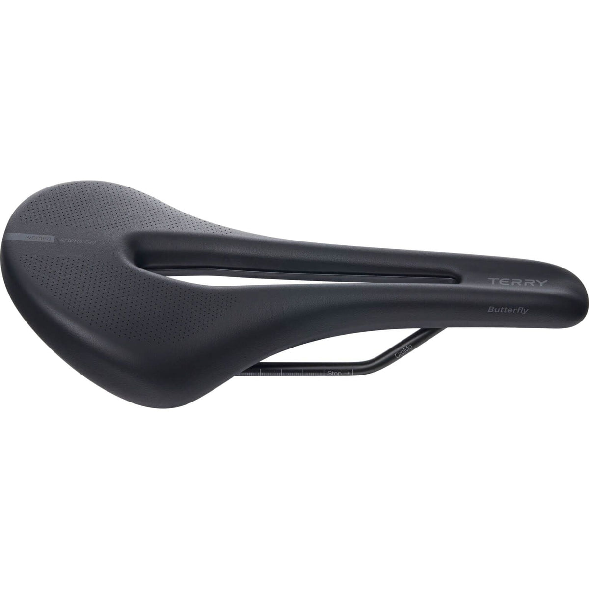 Zwart Terry Butterfly Arteria Max Gel damesfiets zadel op stadsfiets, comfortabel en ergonomisch ontworpen voor dames.