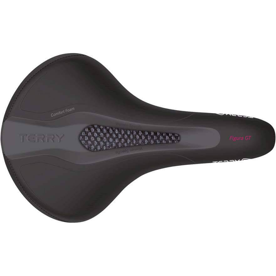 Zwart Terry Figura GT damesfietszadel voor stadsfietsen en E-bikes, comfortabel en geschikt voor dagelijks gebruik.
