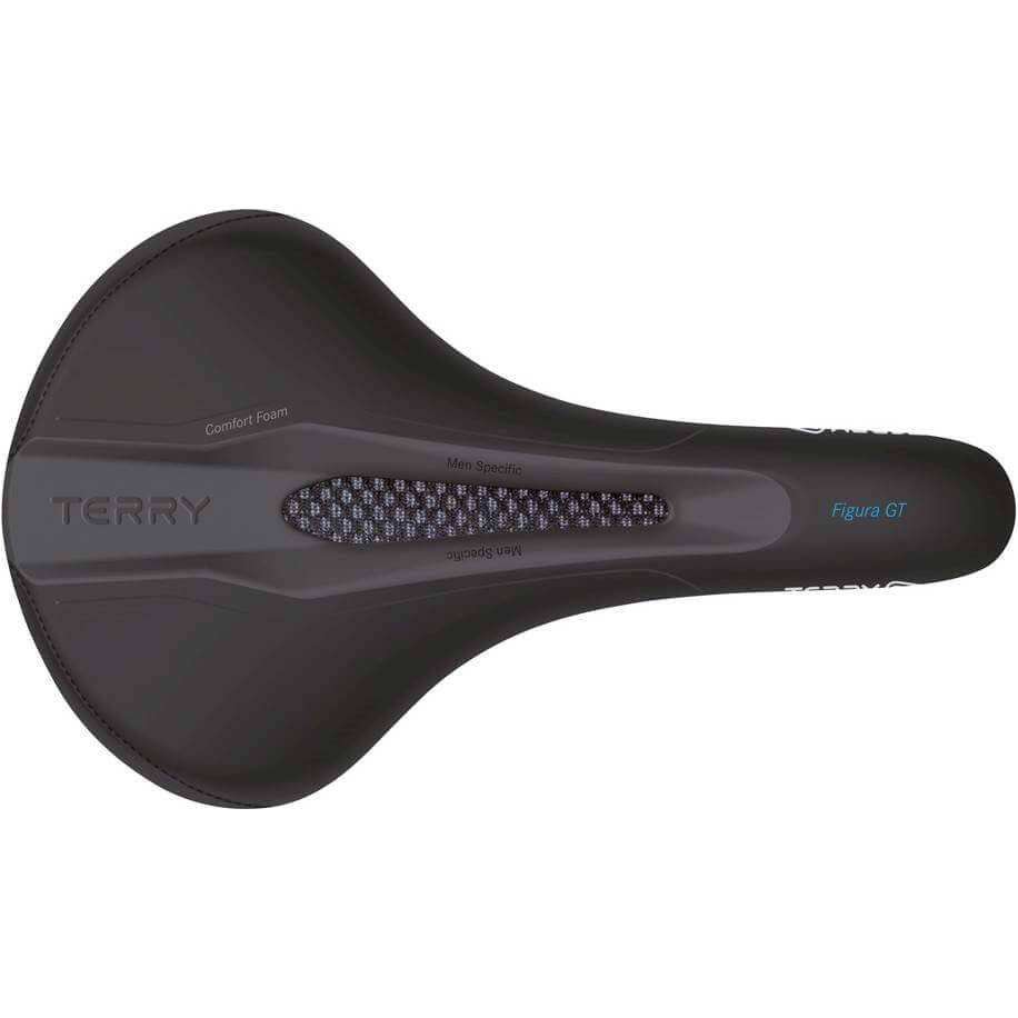 Terry Figura GT Max heren stadsfietszadel in zwart, comfortabel en ontworpen voor e-bike en stadsfietsen, zichtbare details en vorm.