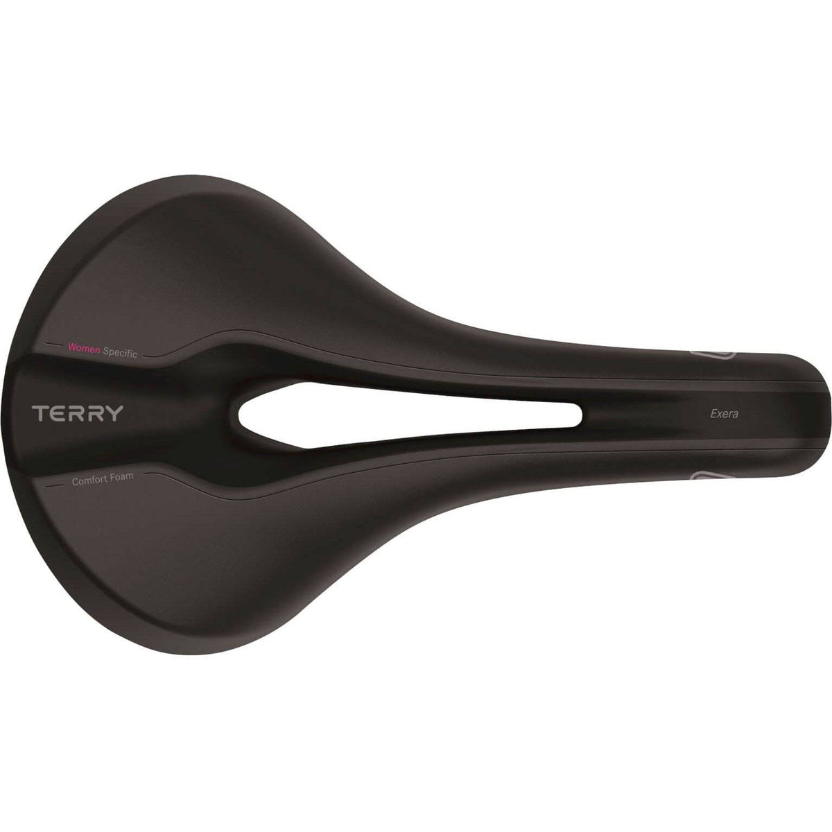 Zwart Terry Butterfly Exera damesfiets zadel, comfortabel stadsfiets en E-bike zadel, met ergonomisch ontwerp voor dames.