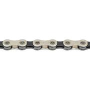 Zilveren en zwarte Sram PCX1 11-speed ketting met 118 schakels en SolidPin voor fiets, zichtbaar op de afbeelding.