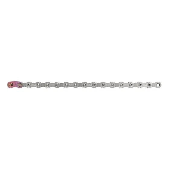 Zilveren Sram PCX01 12-speed ketting met 126 schakels, geschikt voor derailleurfietsen, met hollow pin verbinding