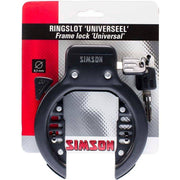Simson universeel ringslot op fiets, stevig en betrouwbaar voor extra beveiliging, zwart metalen design.