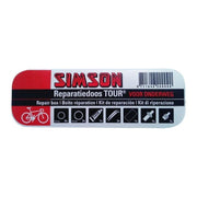 Simson bandenreparatieset tour, reparatiedoos met gereedschap voor bandreparatie, compacte en gebruiksvriendelijke verpakking.