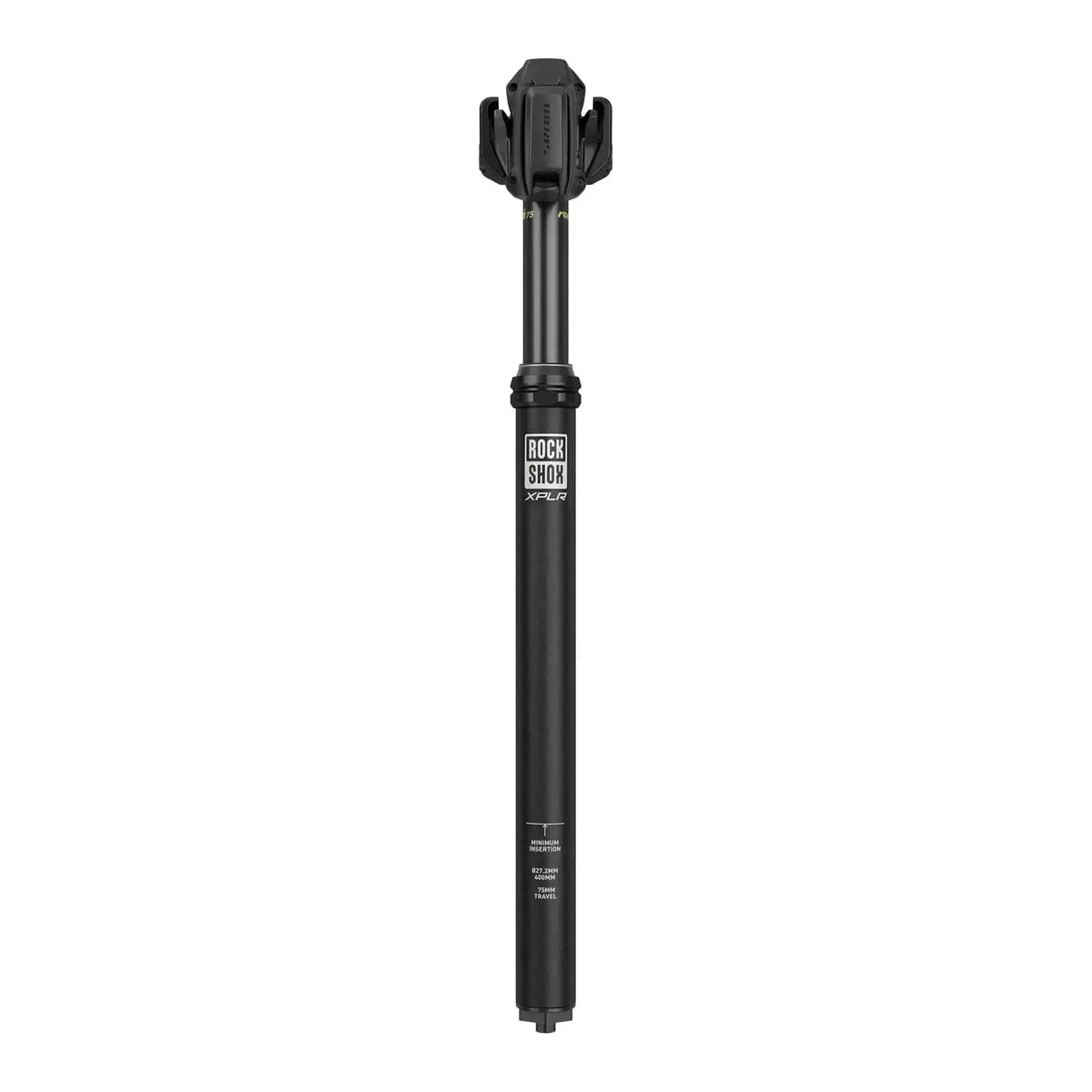 Zwart RockShox Reverb Xplr AXS zadelpen met 27,2 mm diameter en 350 mm lengte, 50 mm zijdaling, aluminium, zichtbaar van achterzijde